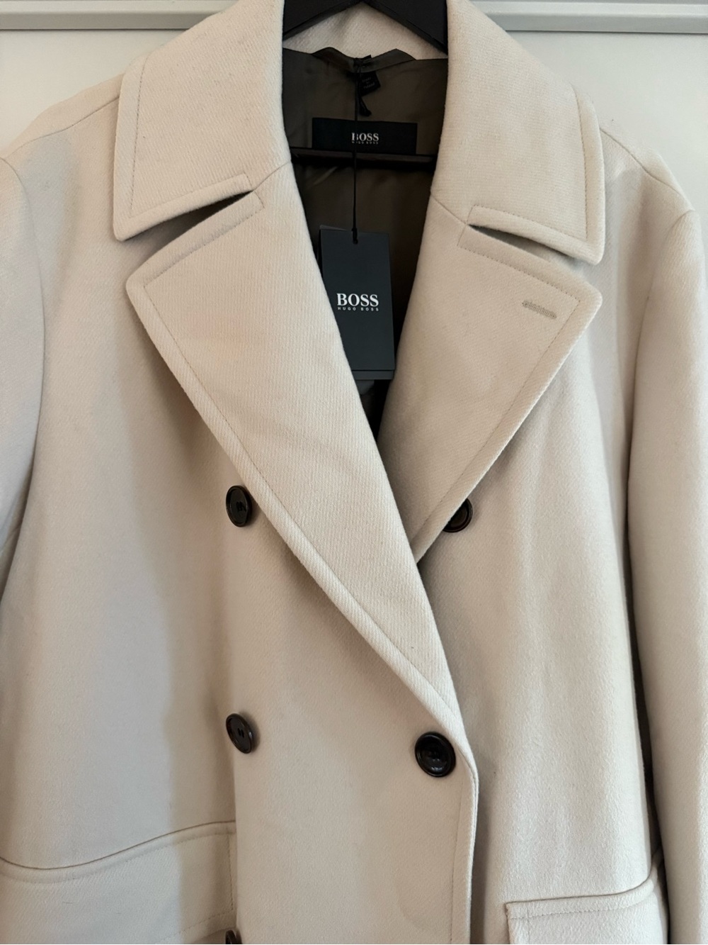 BOSS Double-Breasted Cream Pea Coat